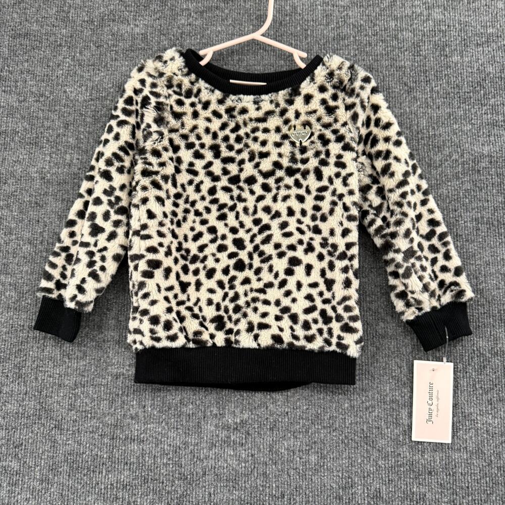 Juicy Couture Girls Furry Animal Print Sweater Faux Fur Top Sz 3T Plush Cozy NWT